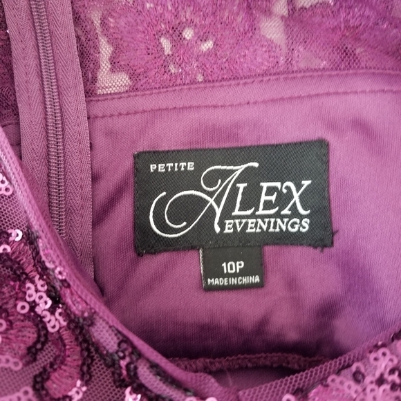 Alex Evenings Sequin Lace & Ruched Chiffon Gown Plum Purple Size 10P - Picture 12 of 16
